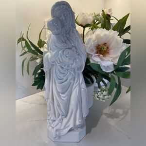 Vintage PALE BLUE GLAZED CERAMIC "MADONNA & CHILD" STATUE/FIGURE